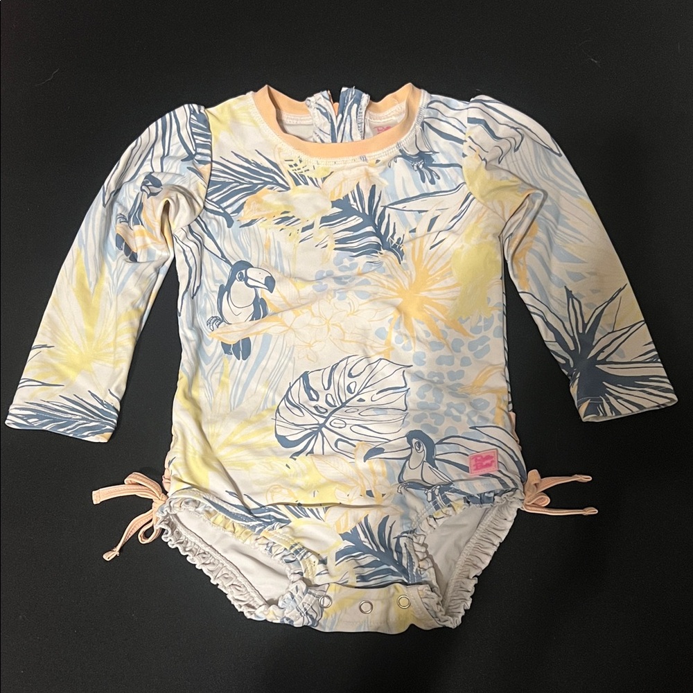 Ruffle Butts Yellow and Blue Kids Swim Rashguard